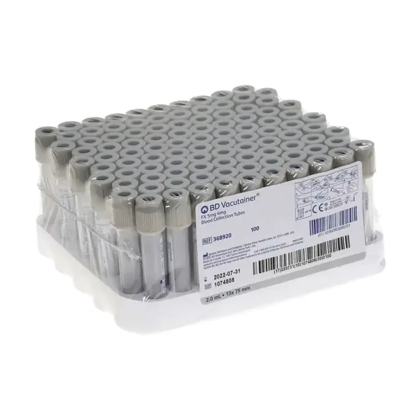 Grey Cap Fluoride Glucose Vacutainer Tube.